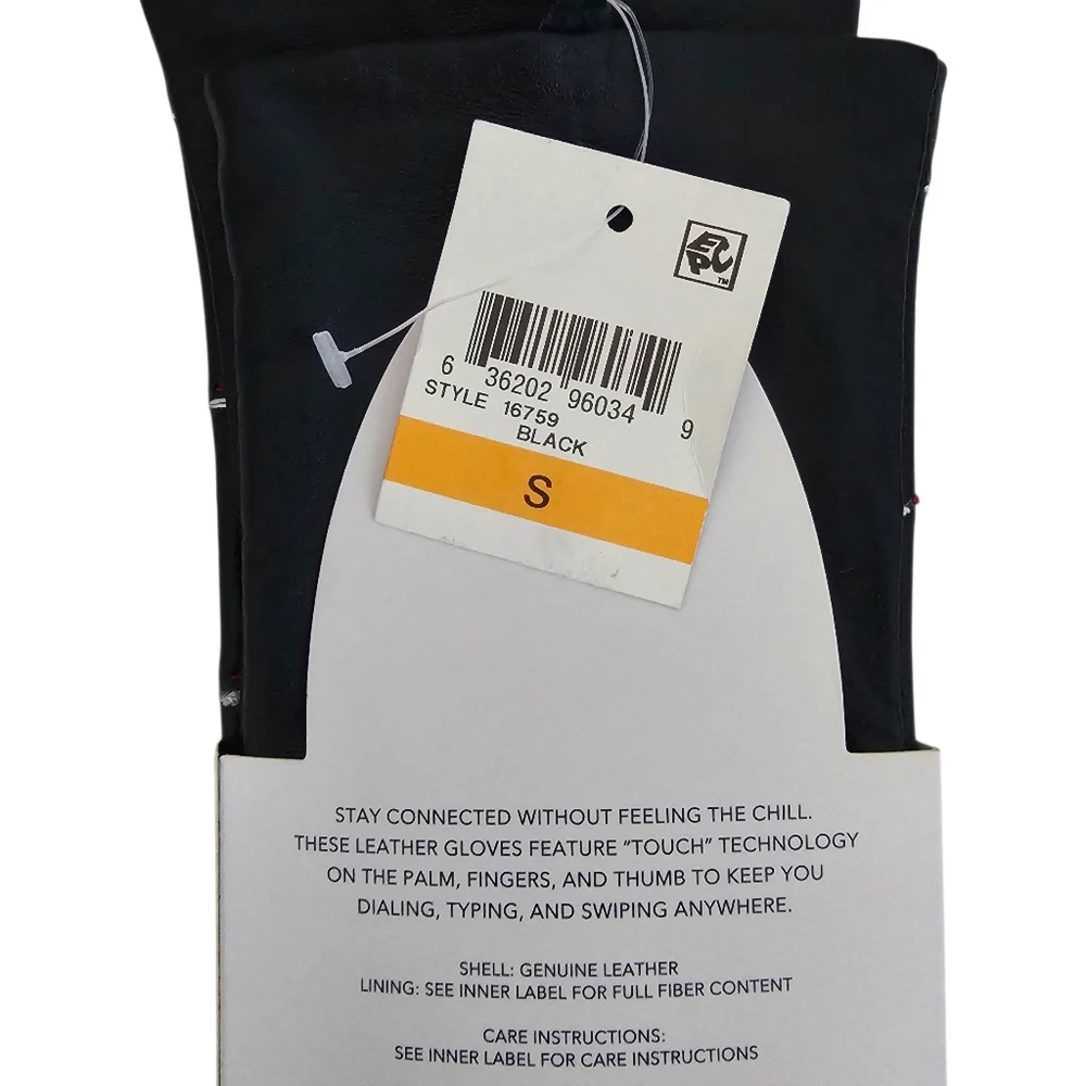 Charter Club‎ Genuine Leather Touchscreen Gloves Black Plaid Stitch Size S